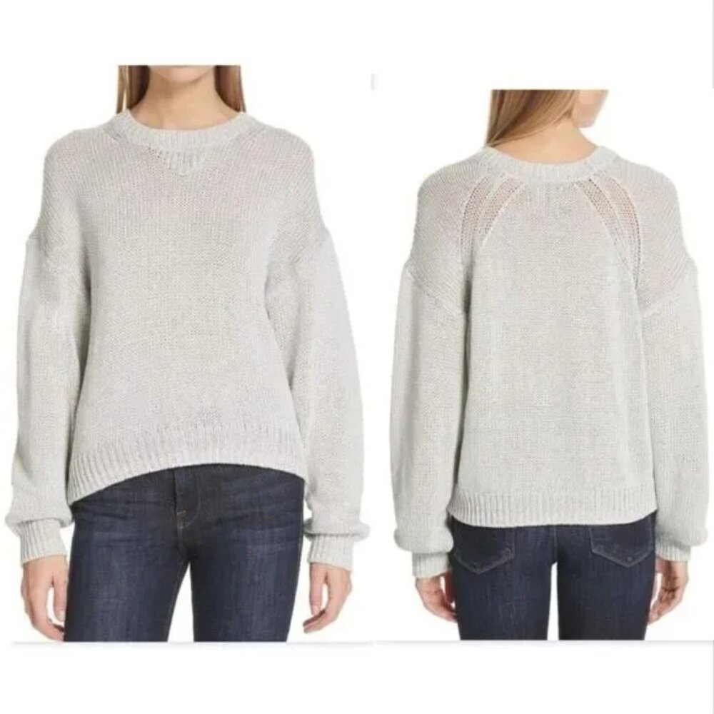 Brochu Walker Maya Open Knit Sweatshirt, Metallic Pewter Combo, Size Small